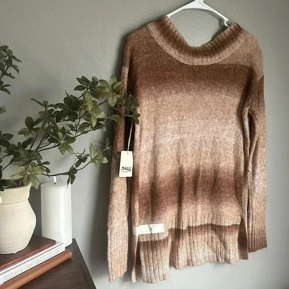 a.n.a Ombre V-Neck Sweater Neutral Brown Tan Cozy Knit Boho Fall Layering XS NWT - Picture 7 of 7